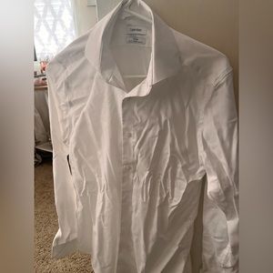 White Calvin Klein Slim Fit White Shirt - Stretch - Non Iron Steel